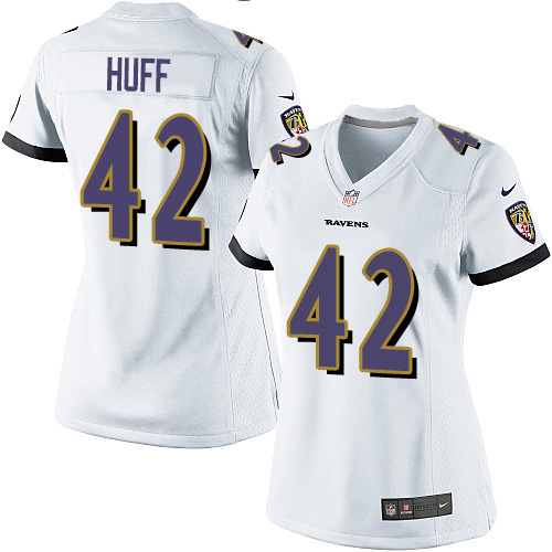 Women's Elite Marqueston Huff Nike Jersey White Road - #42 NFL Baltimore Ravens